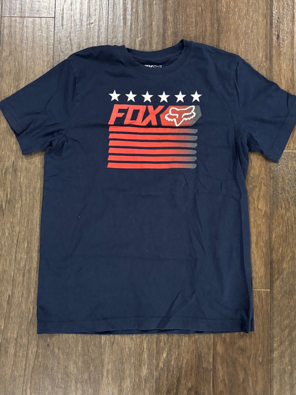 Fox Racing Men’s Small Navy Tee with Red Graphic Stripes